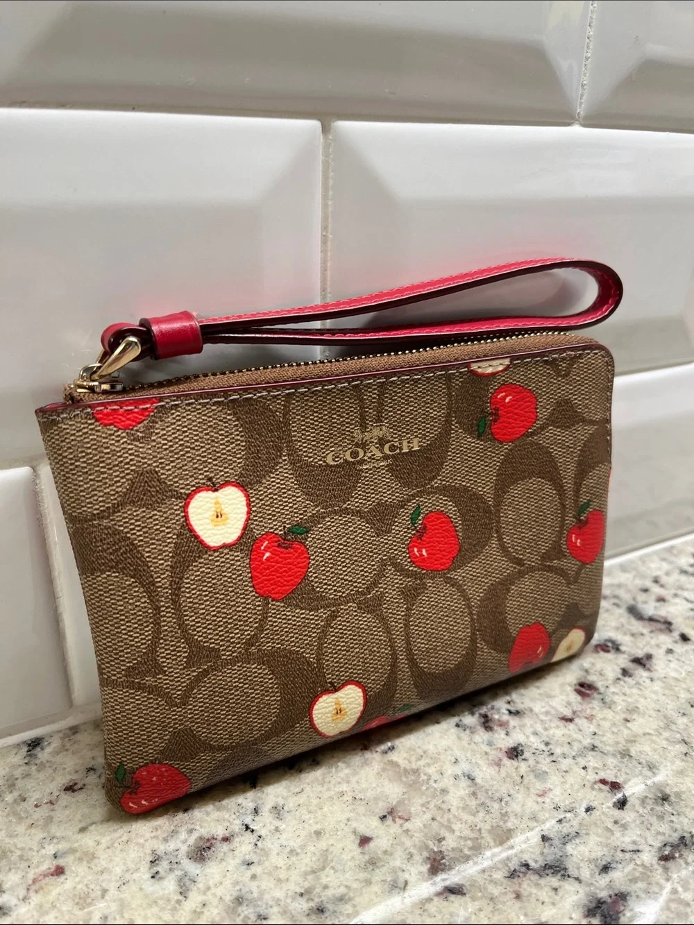 Coach Signature Print with Apples Wristlet NWOT